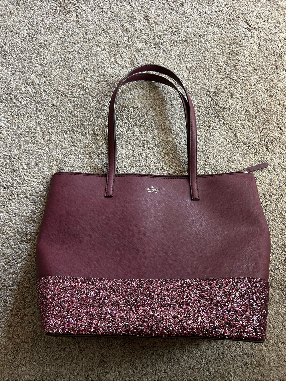 kate spade greta burgundy tote with glittered base